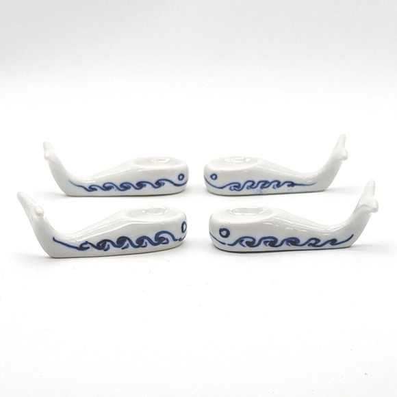 Vintage Porcelain Smiling Whale Salt Cellars Open Salt Pinch Dish Set of Four - Picture 4 of 10